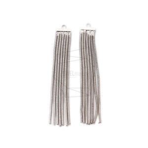 ERG-1127-R/2PCS/Chain tassel Charm/10mm X 55mm/Rhodium  Plated over Brass