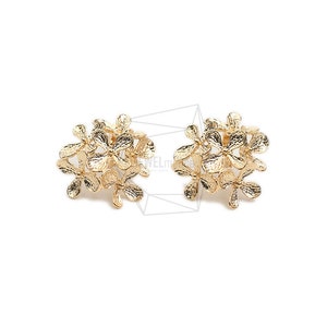 ERG-2199-G/2Pcs-Multi Round flower Ear Post/Non Pierced Screw Back Clips Earring/ 26mm x 26mm /Gold Plated over Brass