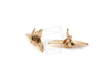 PDT-1134-MG/2PCS/Origami Crane Pendant/35mm x 21mm/Matte Gold Plated over Brass/Jewelry Making
