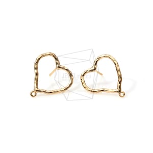 ERG-541-MG/2PCS/Hammered Heart Ear Post/15mm x 17mm/Matte Gold Plated over Brass/Jewelry Making