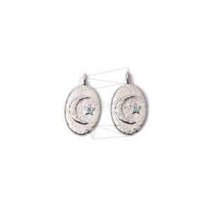 PDT-2185-MR/2PCS/Oval Crescent Star Pendant/9mm X 17mm/Matte Rhodium Plated Over Brass/Jewelry Making