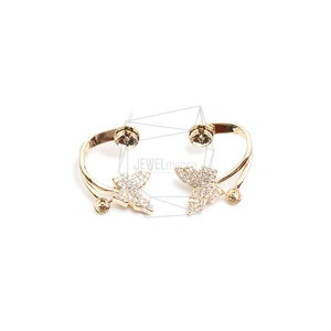 ERG-2392-G/2PCS/CZ Butterfly Earring Post/13.5mm x 18.3mm/Gold Plated over Brass,Silver Post.CZ