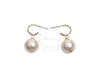 ERG-2558-G/2PCS/Pearl round Post Earring /12mm X 27mm/Gold Plated Over Brass,Imitation pearl,Stainless Post/Jewelry Making