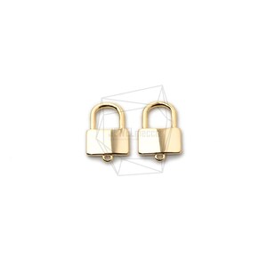 PDT-2362-G/2PCS/Lock Pendant/9mm x 13mm/Gold Plated over Brass/Jewelry Making