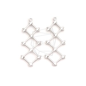 PDT-2667-MR/2Pcs- Zigzag pendant / 14.8mm x 37.2mm/Rhodium Plated over brass