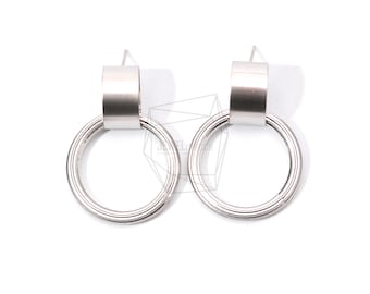 ERG-903-MR/2PCS/Ring Drop Earrings/24mm X 31mm/Matte Rhodium Plated Over Brass/Jewelry Making