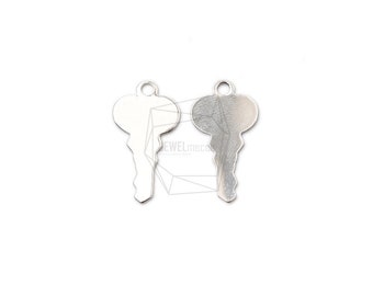 PDT-2339-R / 4Pcs-Classic Key Pendant / 13mm x15mm / Rodiato su ottone / Creazione di gioielli