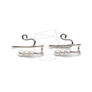 ERG-1951-R/2PCS/Round Earcuffs Earrings/16mm X 22mm/Rhodium Plated Over Brass,Imitation pearl/Jewelry Making