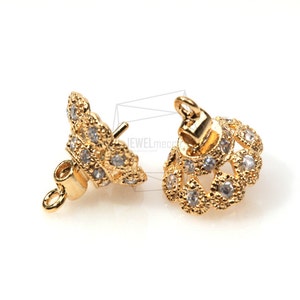 PDT-322-G/2pcs-CZ beads cap Dangle with peg/12mm x 12mm / Gold Plated over brass/Jewelry Making image 1