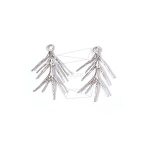 PDT-1664-MR/2PCS/Tree Branch Pendant/15mm X 21mm/Matte Rhodium Plated Over Brass/Jewelry Making