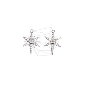 PDT-2858-R/2Pcs-Cubic Star Round Charm/12.6mm x 18.8mm/Rhodium Plated over Brass, Set with Cubic Zirconia/Jewelry Making