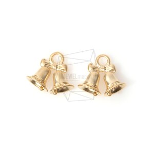 PDT-792-MG/2STK/Double Jingle Glöckchen Anhänger/12mm x 9mm/Matt vergoldet über Messing/Schmuckherstellung
