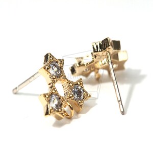 ERG-009-G/6Pcs-CZ Triple Star Earrings-Cubic Triple Star Post Earring-3 Star Earring With Sterling Silver Posts/Jewelry Making