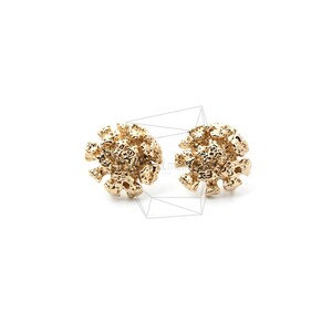 ERG-973-MG/2PCS/Flower Post Earring/12mm X 13mm/Matte Gold Plated Over Brass,Silver Post/Jewelry Making