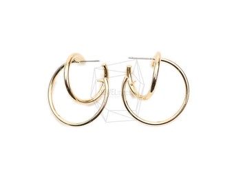 ERG-1834-G/2PCS/Double Round  Post Earring/29mm X 31mm/Gold Plated Over Brass,Stainless Post/Jewelry Making