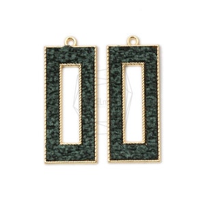 PDT-2145-G/2Pcs-Rectangular Frame fabric Pendant/18mm x 42mm /Gold Plated over Brass, fabric/Jewelry Making