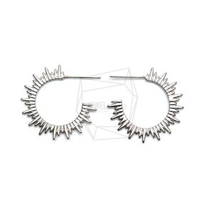 ERG-938-MR/2PCS/Round Sun Earrings/23mm X 24mm/Matte Rhodium Plated Over Brass,Silver Post/Jewelry Making