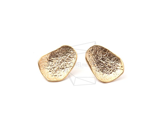 ERG-1122-MG/2PCS/Hammered Curve Post Earrings/16mm X 20mm/Matte Gold Plated Over Brass Silver Post/Jewelry Making