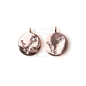 PDT-1004-P/2Pcs- Zodiac Sign Charm(Pisces)/Constellation Disc Pendant/10mm/Rose Gold Plated Brass/Jewelry Making