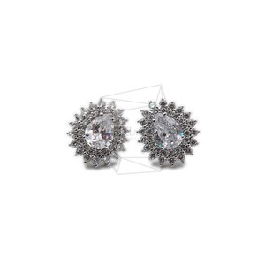 ERG-1203-R/2PCS/Teardrop Cubic Post Earrings/14mm X 15mm/Matte Rhodium Plated Over Brass,Silver Post/Jewelry Making