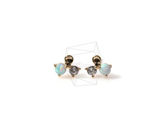 ERG-353-G/2PCS/CZ and Iridescent Cluster Earring/4mm x 5mm/Gold Plated over Brass/Jewelry Making