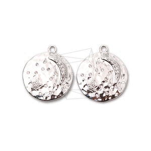 PDT-2106-R/2Pcs-Cubic Zirconia Setting Star and moon Pendant / 22mm x 25mm/Rhodium Plated over brass,CZ/Jewelry Making