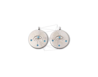 PDT-2199-MR/2Pcs-Evil Eye Pendant/ 14mm x 16mm/Matte Rhodium Plated Over Brass,CZ/Jewelry Making