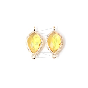 GLA-124-G/2PCS/Framed Glass(Champagne) Connector/15mm X 25mm/Gold Plated Over Brass , Glass/Jewelry Making