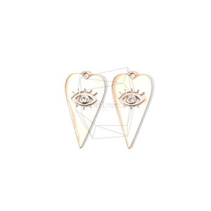 PDT-1761-MG/2PCS/CZ Heart With Eyes Pendant/11mm X 23mm/Matte Gold Plated Over Brass,Cubic Zirconia/Jewelry Making