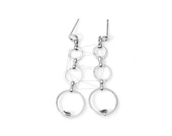 ERG-549-MR / 2PCS / Poste de pendiente de aro vinculado / 50 mm x 17 mm / Rodio mate chapado sobre latón / fabricación de joyas