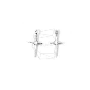 PDT-1408-R/2PCS/Cross Pendant/5mm X 10mm/Rhodium Plated Over Brass , Cubic Zirconia/Jewelry Making
