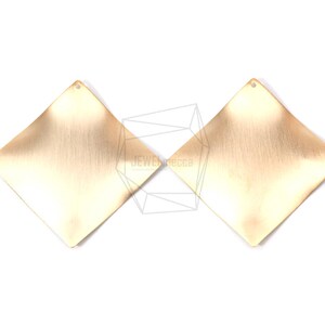 PDT-1256-MG/2PCS/Brush Textured Rhombus Wave Pendant/50mm X 50mm/Matte Gold Plated Over Iron/Jewelry Making