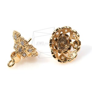 PDT-322-G/2pcs-CZ beads cap Dangle with peg/12mm x 12mm / Gold Plated over brass/Jewelry Making image 2