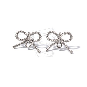 ERG-861-MR/2PCS/Rope Ribbon Earring/14mm X 10mm/Matte Rhodium Plated Over Brass,Silver Post/Jewelry Making