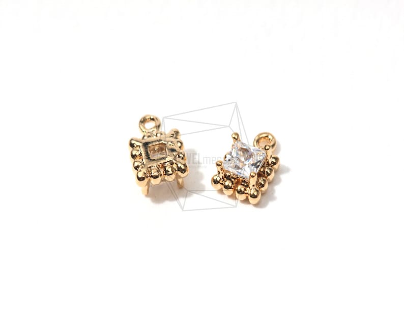 PDT-030-G5Pcs-CZ Rectangle Connector-Dotted Rectangle Pendant Set With Cubic Zirconia-Clear Cubic Zirconia Rectangle Charm