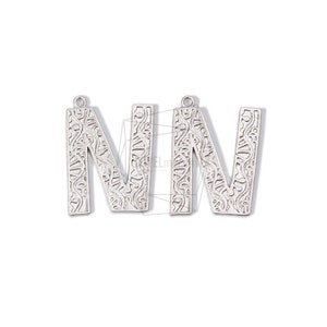PDT-1632-MR/2PCS/Alphabet N Pendant/16mm X 21mm/Matte Rhodium/Plated Over Brass/Jewelry Making