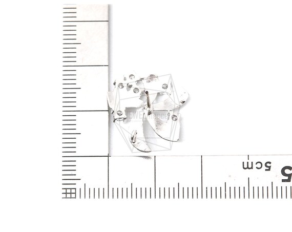 Cubic Zirconia ERG-1259-MR/2PCS/Petal Post Earring/17mm X 18mm/Matte Rhodium Plated Over Brass 925 Silver Post