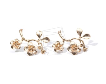 ERG-879-MG/2PCS/Cherry Blossom Earring/20mm X 30mm/Matte Gold Plated Over Brass ,Silver Post/Jewelry Making