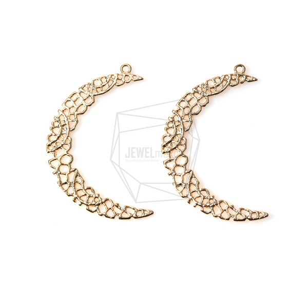 PDT-954-MG/2Pcs-Lace Moon Pendant/ 25mmx35mm /Matte Gold  Plated over brass/Jewelry Making