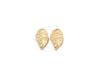 PDT-2334-MG/2Pcs-leaf Pendant /8mm x 13mm /Matte Gold Plated over Brass/Jewelry Making