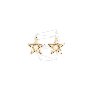 PDT-2607-G/2PCS/Star  Pendant/13mm x 15.5mm/Gold Plated Over Brass/Jewelry Making