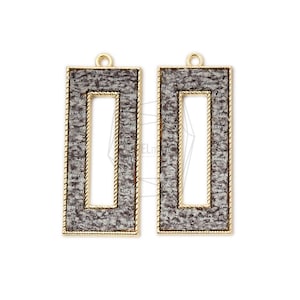 PDT-2144-G/2Pcs-Rectangular Frame fabric Pendant/18mm x 42mm /Gold Plated over Brass, fabric/Jewelry Making