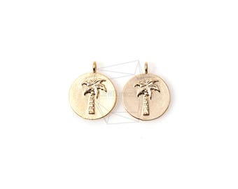 PDT-1153-MG/2PCS/Palm Tree Coin Pendant/12mm x 12mm/Matte Gold Plated over Brass/Jewelry Making