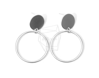 ERG-653-MR/2PCS/Two Circles Post Earring/30mm X 45mm/Matte Rhodium Plated Over Brass/Jewelry Making