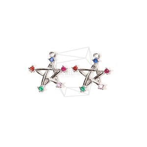 PDT-1459-R/2PCS/Cubic Star Pendant/15mm X 15mm/Rhodium Plated Over Brass, Cubic Zirconia/Jewelry Making