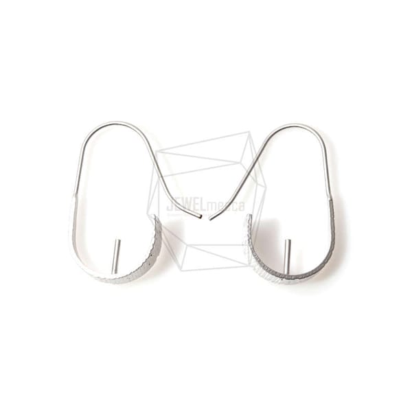 ERG-417-MR/2PCS/Textured Half Circle Earring Hook/15mm x 28mm/Matte Rhodium Plated over Brass/Jewelry Making