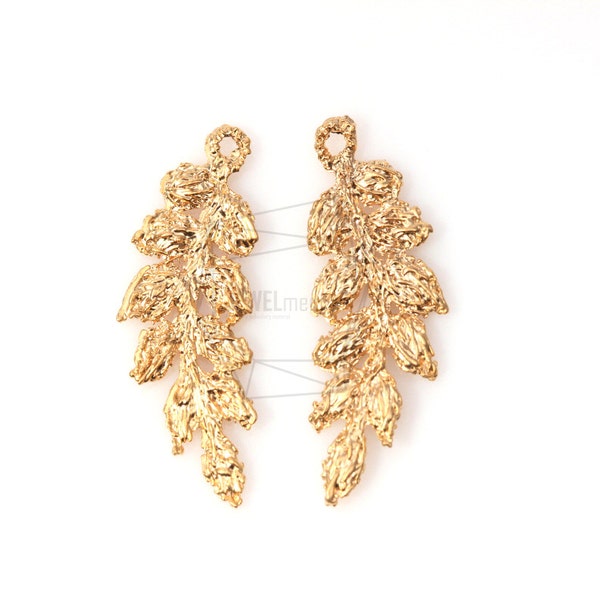 PDT-313-MG/5Pcs- Lace Leaf Pendant/ 12mm x 26mm / Matte Gold Plated over Pewter/Jewelry Making