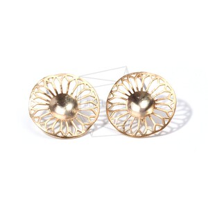 ERG-862-MG/2PCS/Round Cute Flower Earring/18mm X 18mm/Matte Gold Plated Over Brass,Silver Post/Jewelry Making