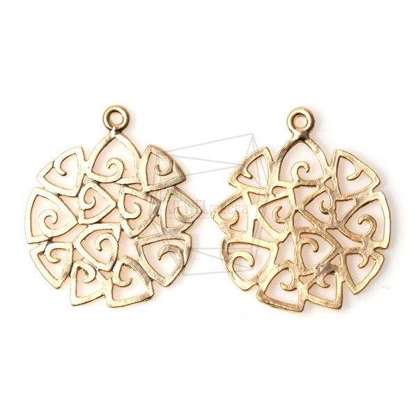 PDT-981-MG/2PCS/Triangle Circle Pendant/12mm x 12mm/Matte Gold Plated Over Brass/Jewelry Making