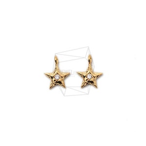 PDT-2378-G/2Pcs-CZ Mini Star Pendant / 10mm x 12mm /Gold  Plated over brass/Jewelry Making